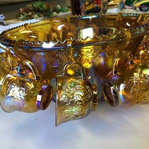 Indiana glass carinival glass punch bowl set!